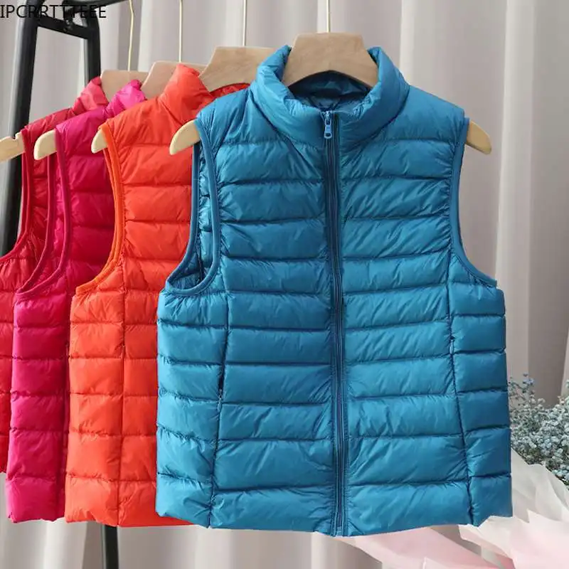 Down Vest Jacket Women Hooded Ultra Thin 90% Ultra Light Duck Down Coat Female Winter Large Sizes Solid Portable Warm Vest Woman