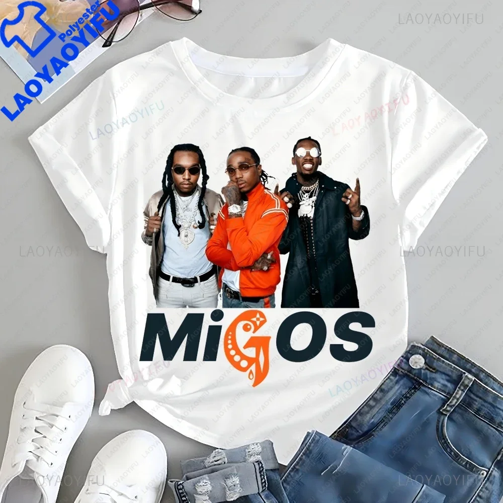 Migos Rap Group Printed T-shirt Top Takeoff Neutral Trend Harajuku Short Sleeve Unisex Shirt Graphic Large T-shirt