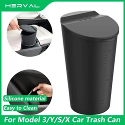 Herval For Tesla Model 3/Y/S/X Car Door Trash Can Trash Storage Box Door Trash Bin Silicone Garbage Can Car Interior Accessories