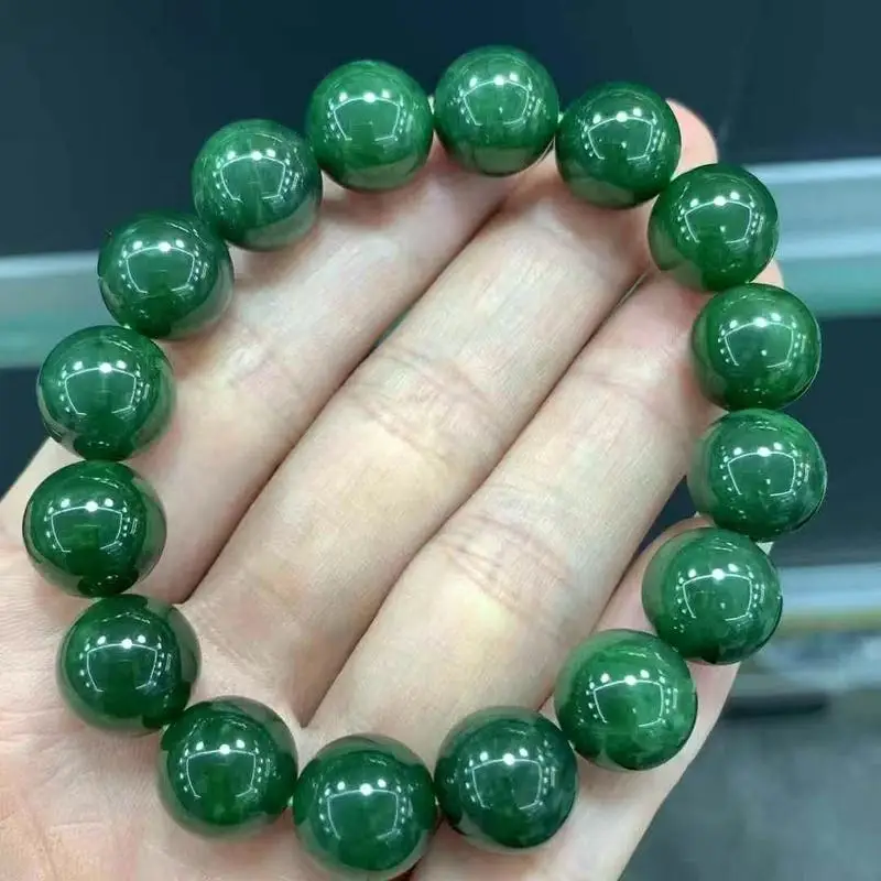 Natural Hotan Jade 12Mm Lake Green Single Circle Round Bead Bracelet Fashionable And Versatile