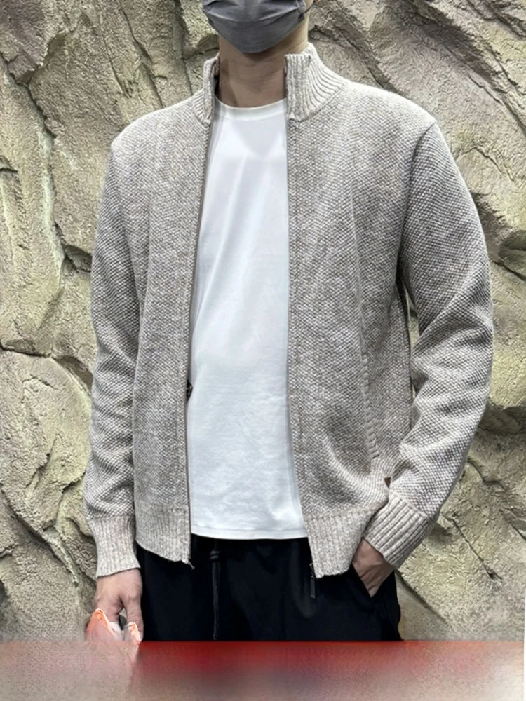 

Модный городской вязаный джет, мужской теплый воротник-стойка на подкладке, повседневный открытый кардиган, верхняя одежда, молодежный длинный свеч...