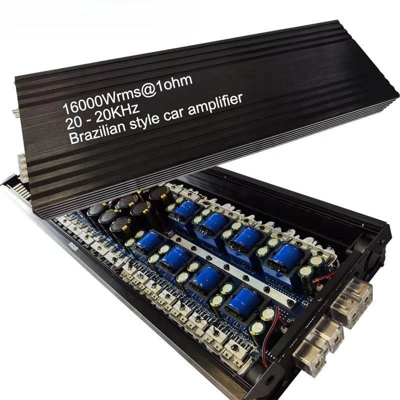 car amplifier with wired remote control, 16000Wrms@1OHM, mono car amplifier for car subwoofer speakers