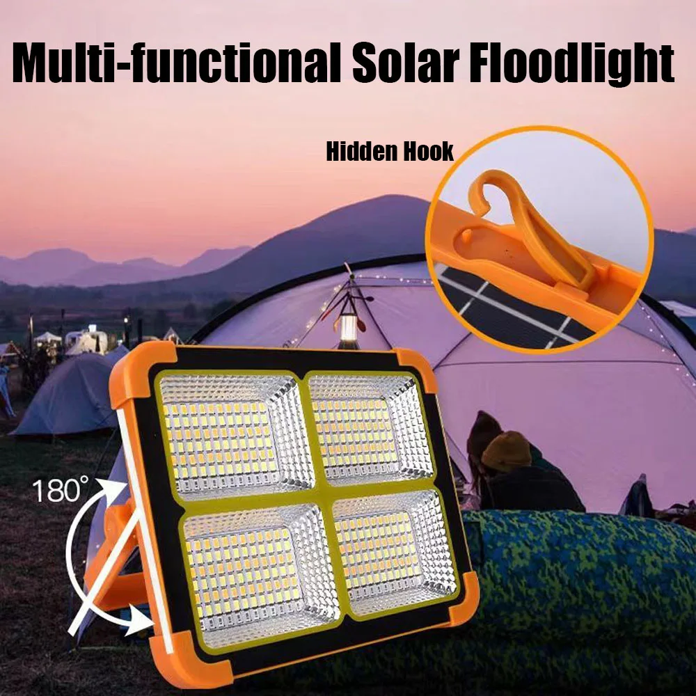 Rechargeable Solar Flood Light Outdoor Portable LED Reflector Spotlight Camping Lantern Solar Power Bank Emergency Lamp