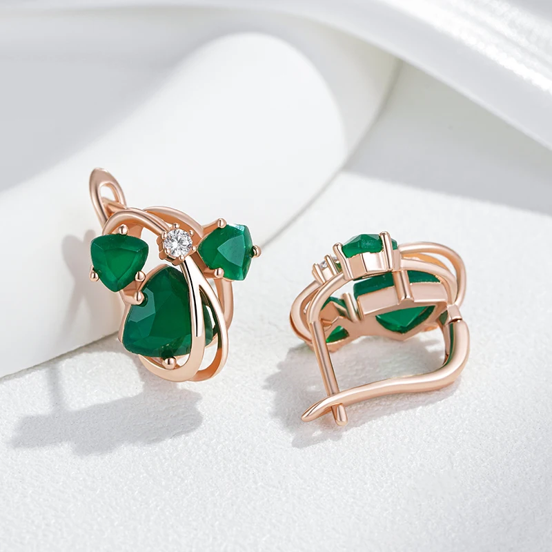 Kinel Unusual Full Sparkling Green Natural Zircon Drop Earrings  for Women Luxury 585 Rose Gold High Quality Daily Fine Jewelry