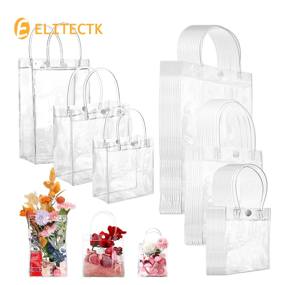 

Clear PVC Gift Bags Plastic Transparent Shopping Tote Reusable Party Wrap for Boutique Wedding Birthday Baby Shower Valentine