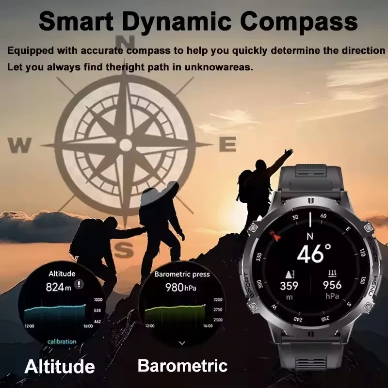 2025 New 1000mAh Large Capacity Battery Smart Watch Adult Men GPS Path Compass Altimeter 1.73-inch Large Screen IP68 Smart Watch