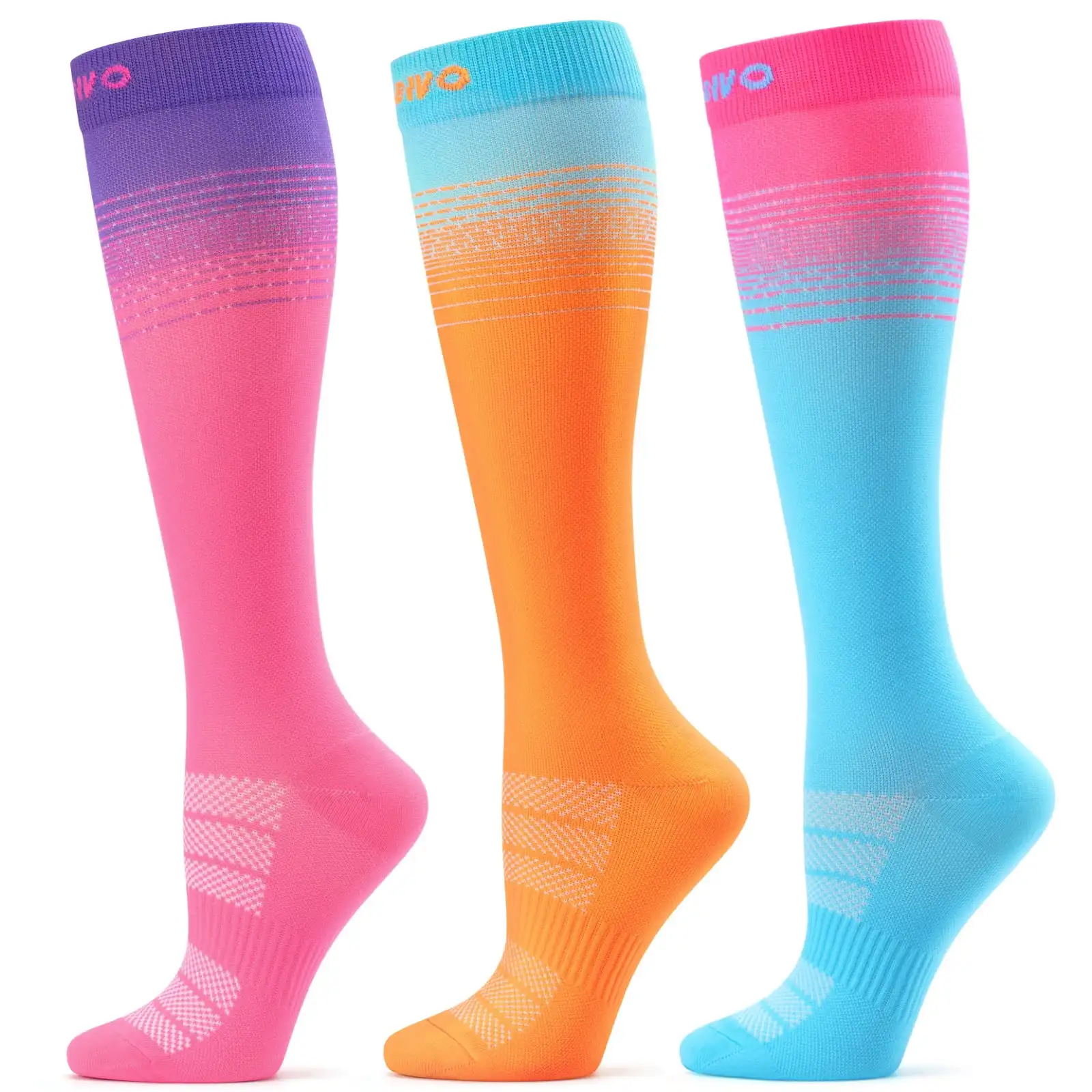 Compression Socks for Women & Men, Colorful Knee High Socks, Graduated Diabetic Support Stockings for Running, L-XL