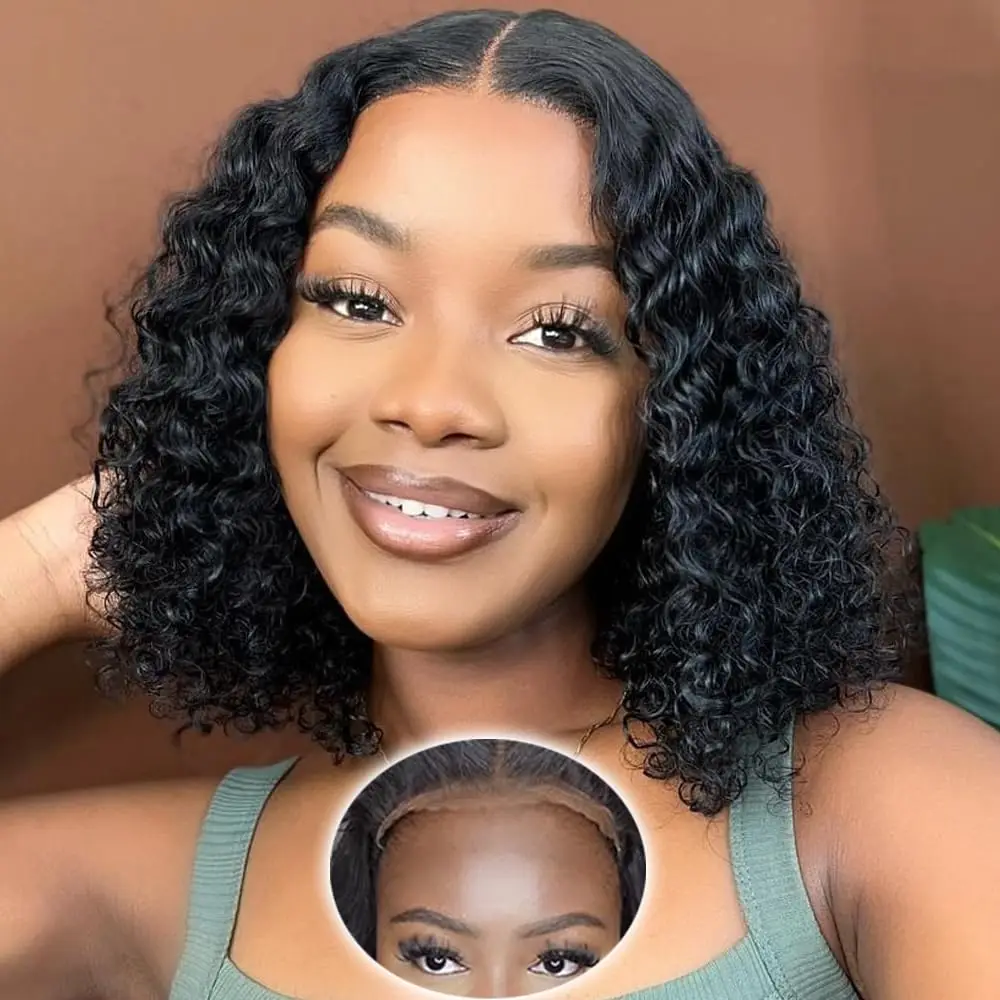

Wear And Go Bob Wigs For Women Human Hair 180% Deep Wave Glueless Wig Ready To Go Human Hair Wigs Pre Cut 6x4 Lace Air Wig Sale