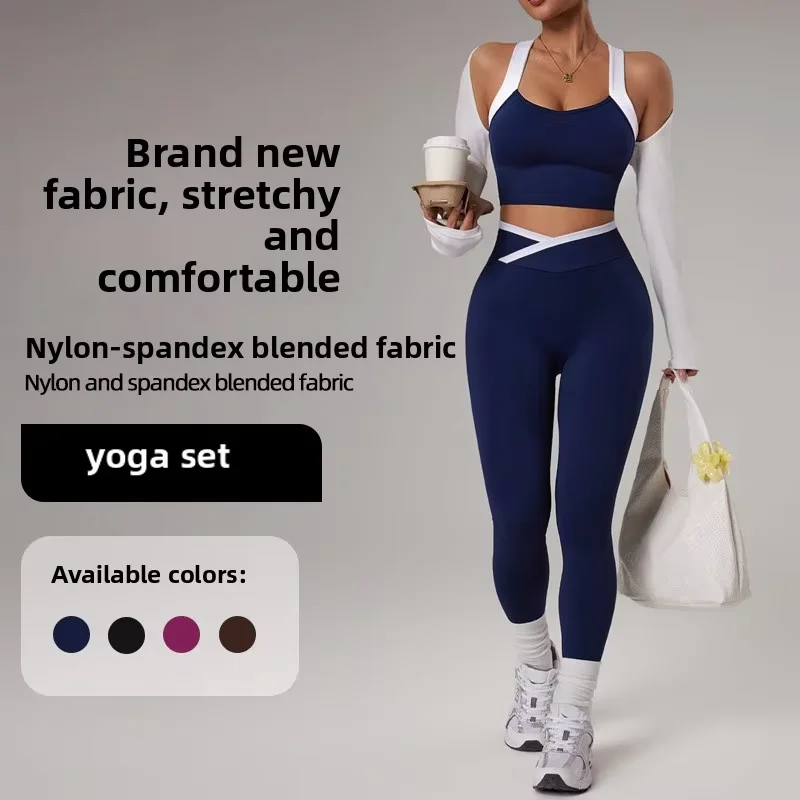 Cross-border Yoga Suit Women's Cross-back Bra Sports Underwear Hip-lifting Ankle-Length Trousers Pilates Tight High Waist