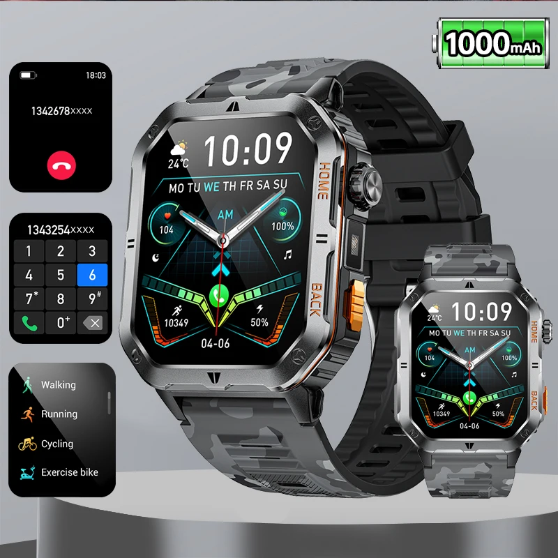 

Военные уличные умные часы с аккумулятором 1000 мАч для мужчин, GPS, спортивные часы с пульсометром, IP68, водонепроницаемые, BT, умные часы для звонков, мужские для Xiaomi