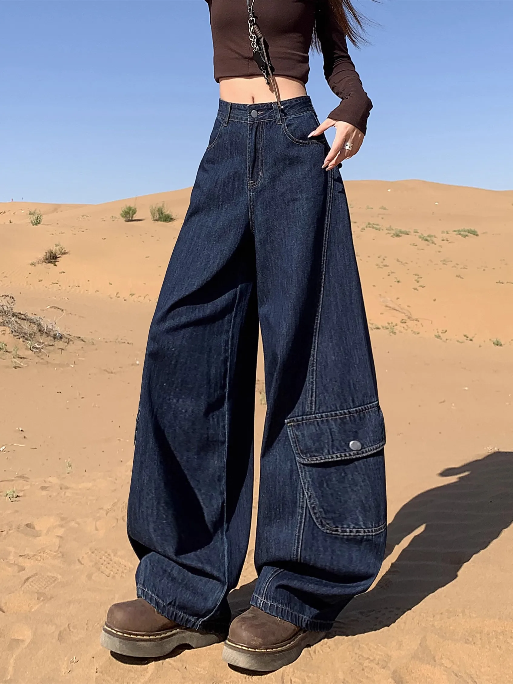 

Женские синие повседневные джинсовые джинсы мешковатые Y2K японские Harajuku High Street 90S дизайн эстетические ретро повседневные джинсы одежда 2025