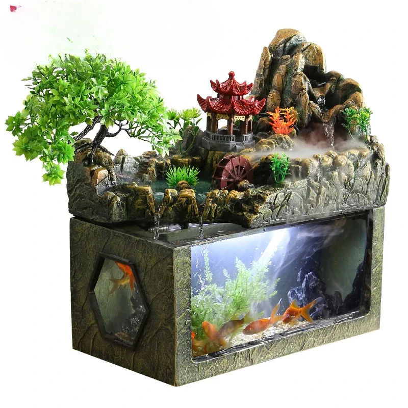 

Creative Desktop Fish Tank Water Flow Lucky Fountain Living Room Office Decoration Waterfall Circulating Water Small Rockery