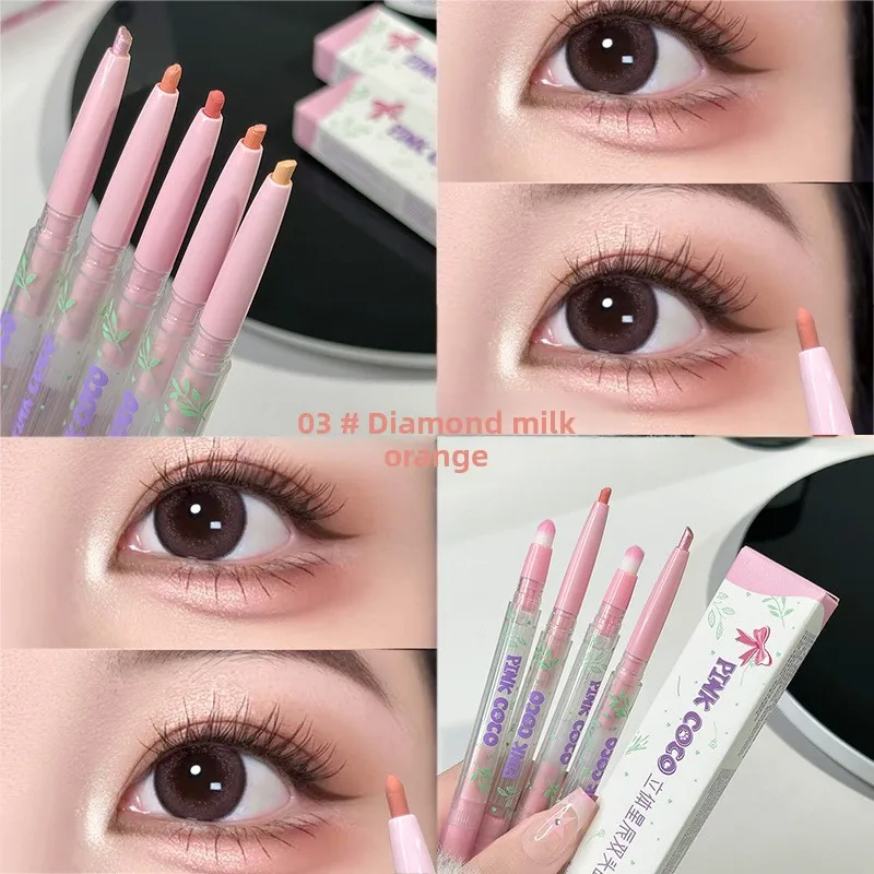 Penna per baco da seta sdraiata a doppia testa Penna gel per ombretto liscio rosa opaco Matita per ombretto glitter schiarente Cosmetico per trucco coreano