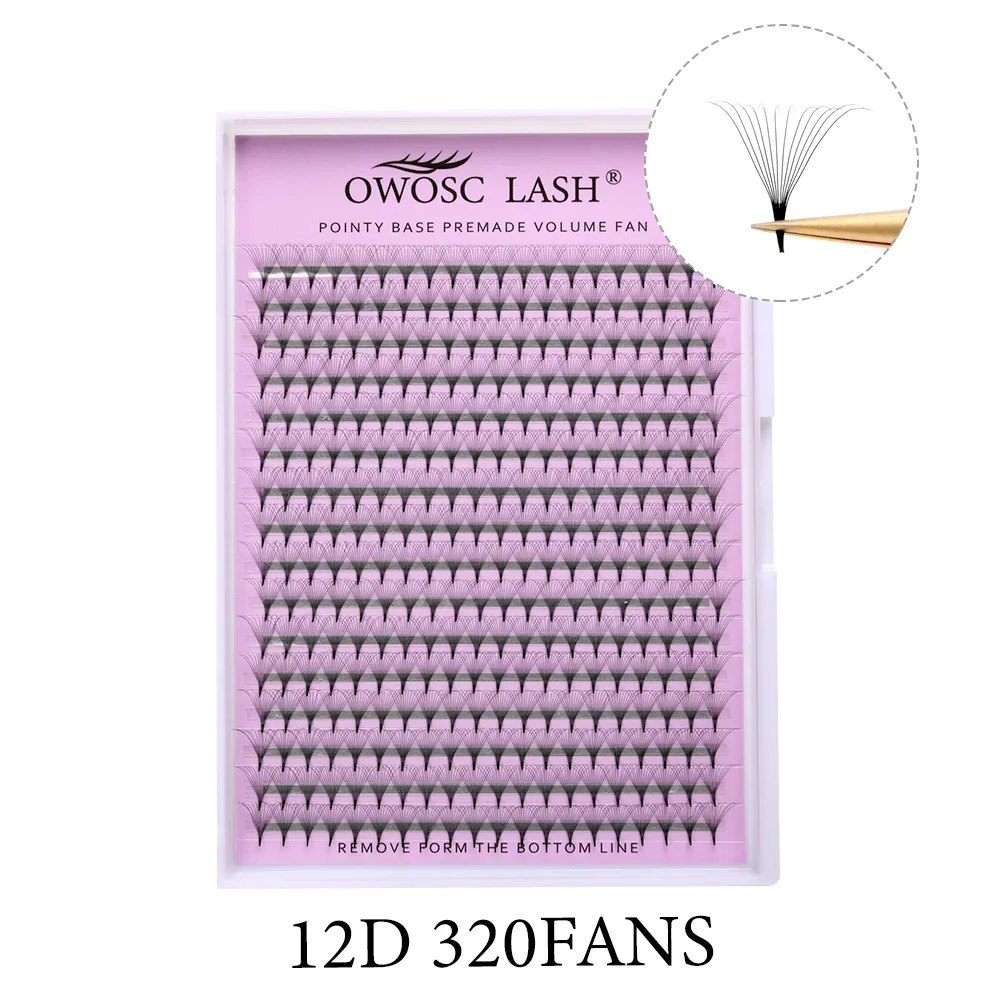 OWOSC 320 Fans Puntige Basis Premade Volume Fans Medium Stem Scherpe Dunne Pre Made Russische Volume Fan Wimper Extensions aangepast logo - afbeelding 1