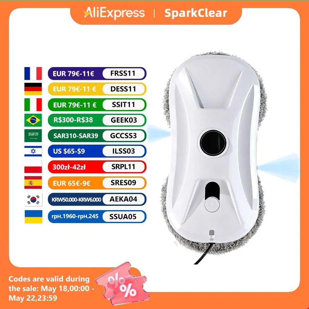Robô de Limpeza de Janelas Inteligente Ultrafino com Spray de Água Ultrassônico, Controle Remoto, Aspirador Elétrico de Vidros