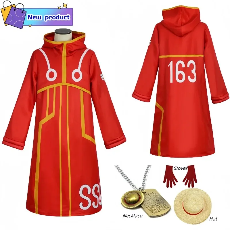 Egghead Island Costume Anime Monkey D Luffy Robe Cosplay Costume 163 Luffy Jacket Coat Hat Outfit Halloween Adult Suit