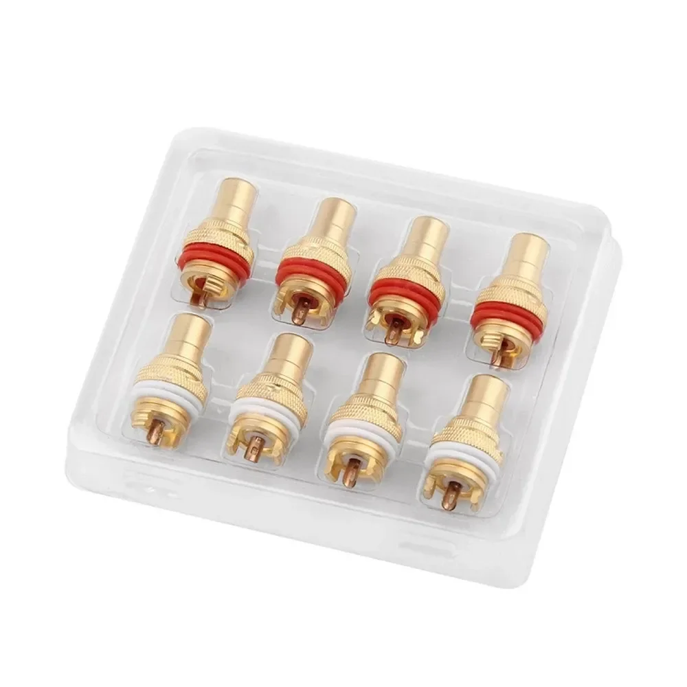 8PCS RCA Connector Female HiFi Audio Jack Speaker Connectors RCA Lotus Plug Pure Copper Gold plated RCA Socket Chassis Plugs
