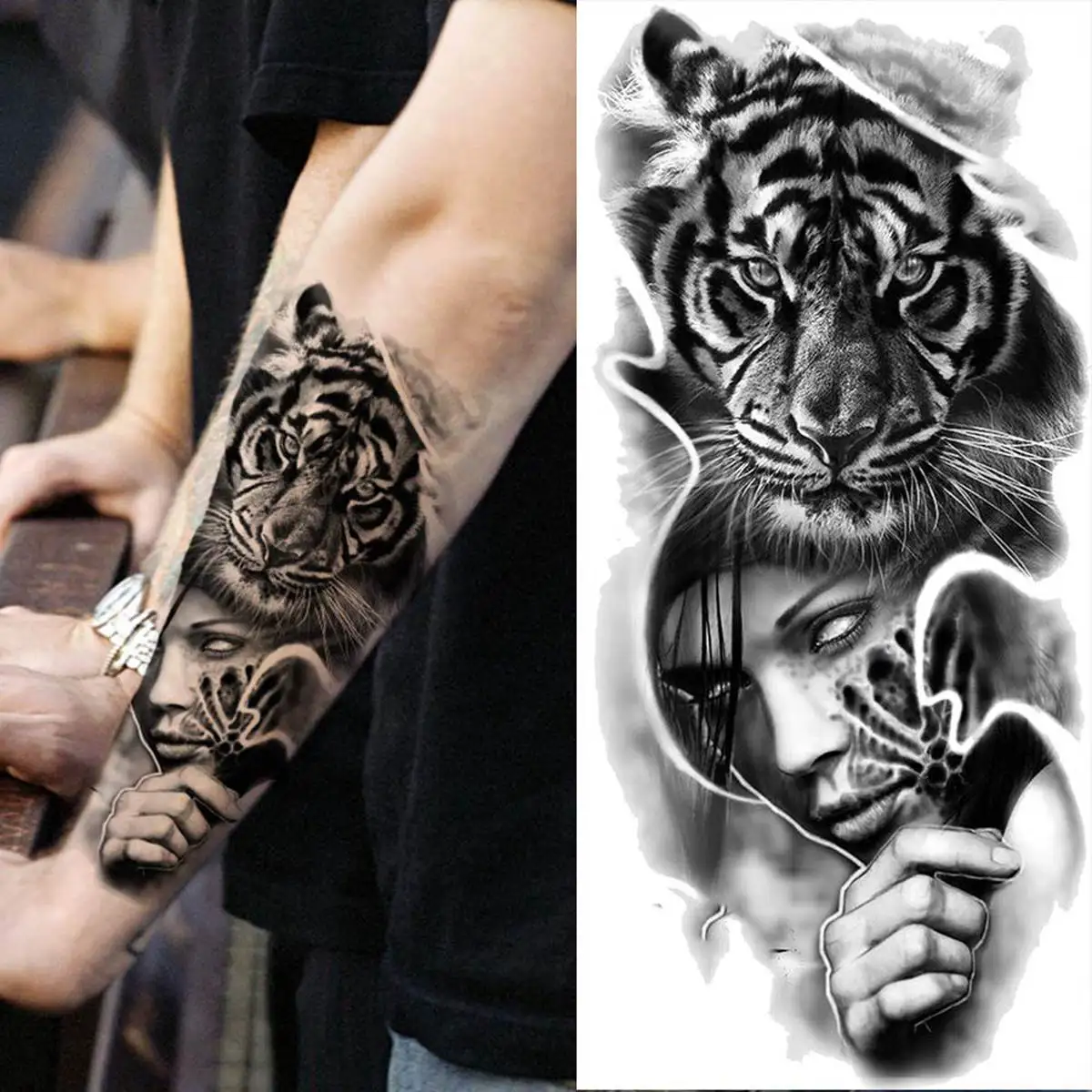 8 Sheets Black Lion Tiger Temporary Tattoos For Men Adults Realistic Animals Waterproof Tattoo Sticker  Warrior Gladiator Tatoos