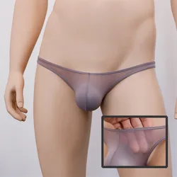 New Sexy Men's Mini Thong Comfortable Ice Silk Transparent See-Through Tight Ultra-Thin Low Waist Gay Underwear