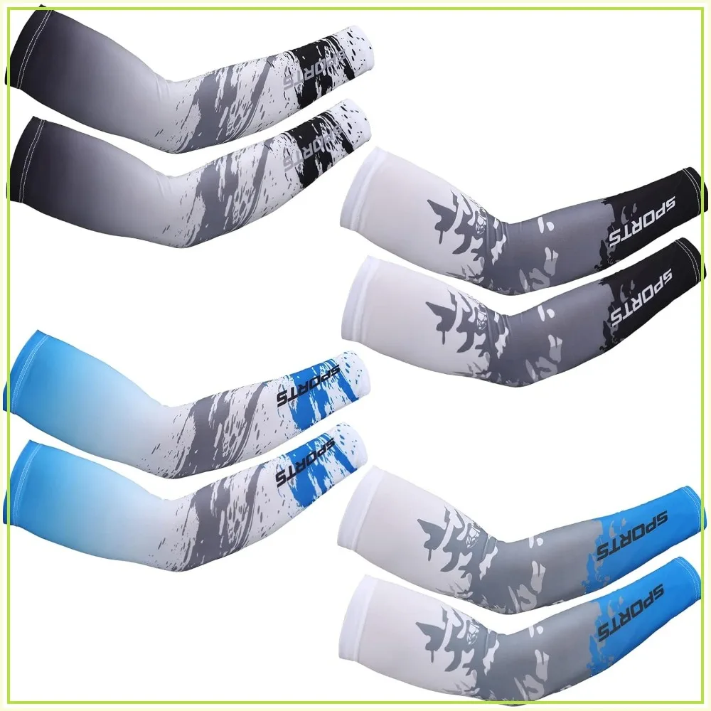 

UV Sun Protection Arm Sleeves Cooling Sports Sleeve Anti Slip Ice Silk Warmers Arm Covers for Men Women 4 Pairs