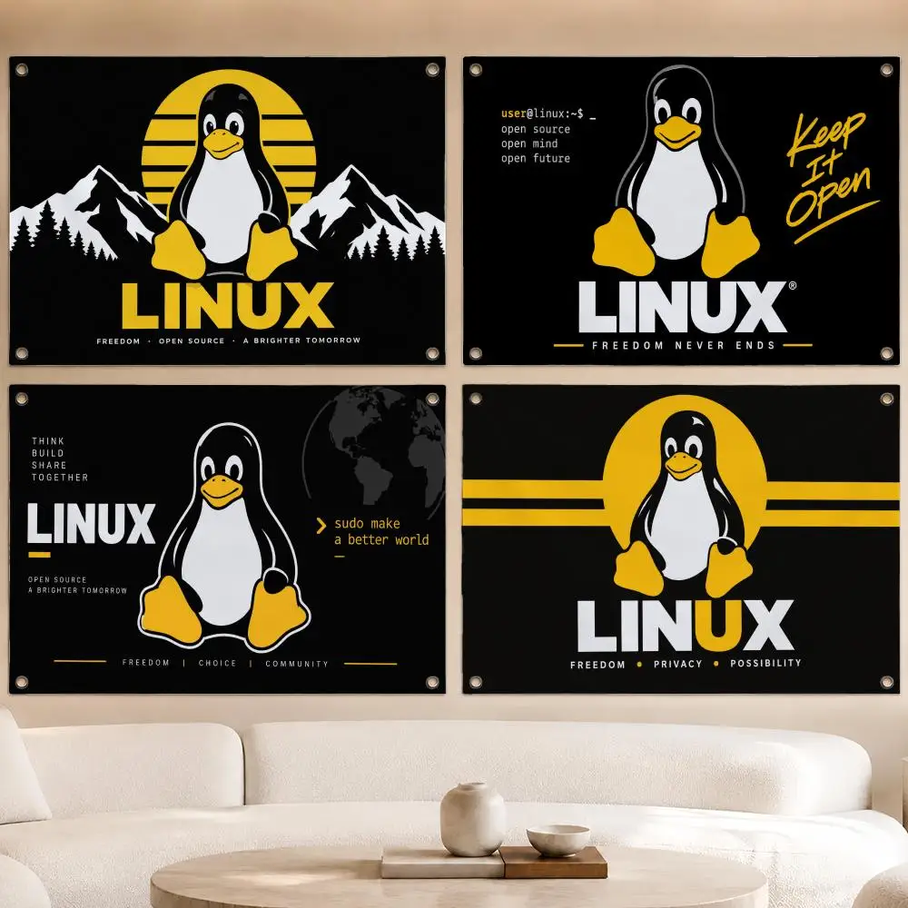 Meme Linux Mascot Tux Flags decor flag banner,wall hanging flag,indoor outdoor wall decor,yard garden porch patio