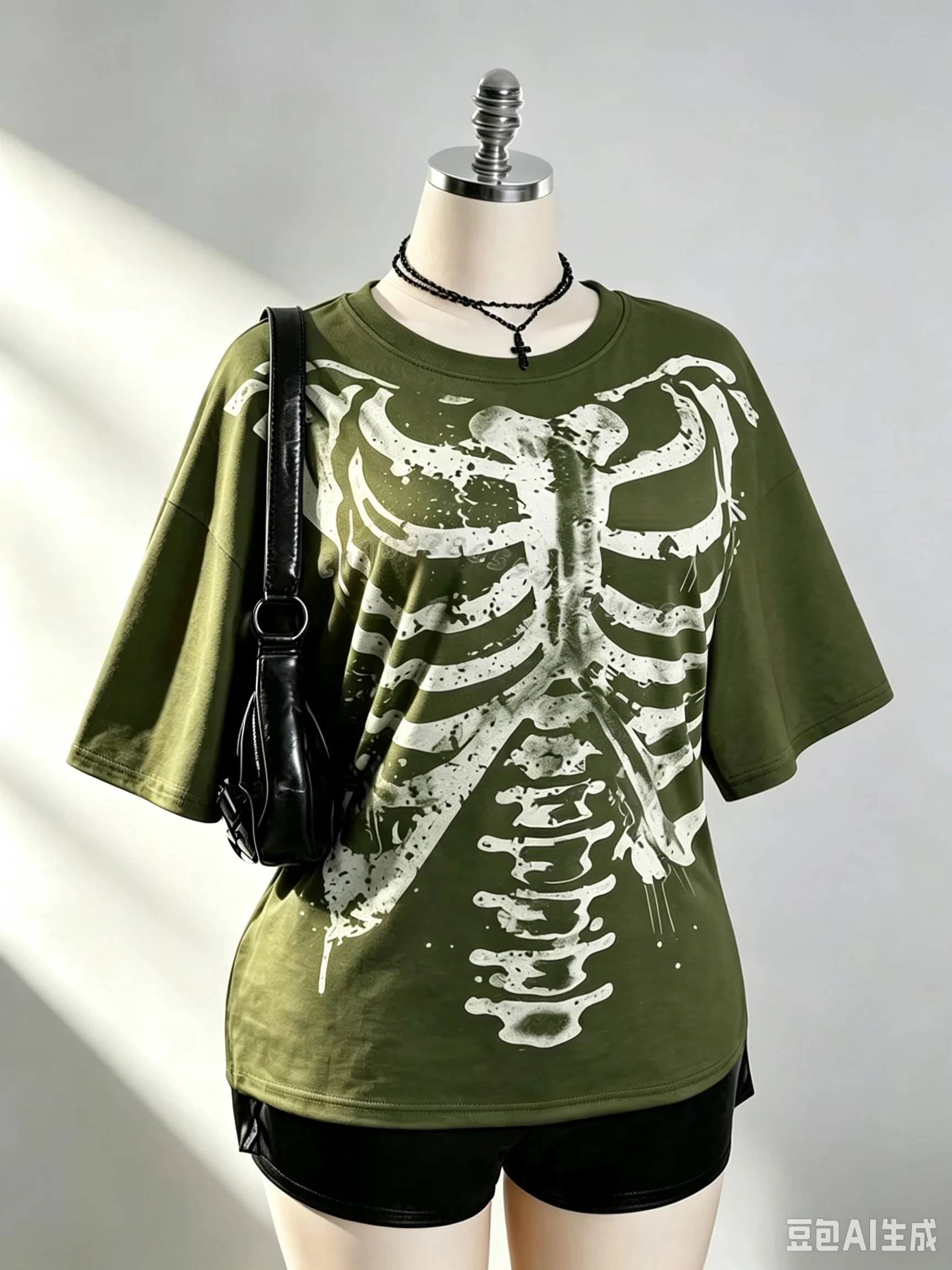 2026 Damen Halloween Skelett Brustkorb Grafik T-Shirt Y2k Alt Goth Punk Distressed Totenkopf Knochen Print Kurzarm Herren T-Shirts – Detail 4
