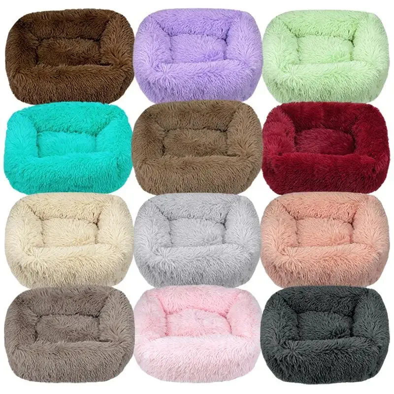 pet Long Plush  Square Dog Bed Multi-Color Pet Beds Cat Mat For Little Medium Large Pets Super Soft Winter Warm Sleeping