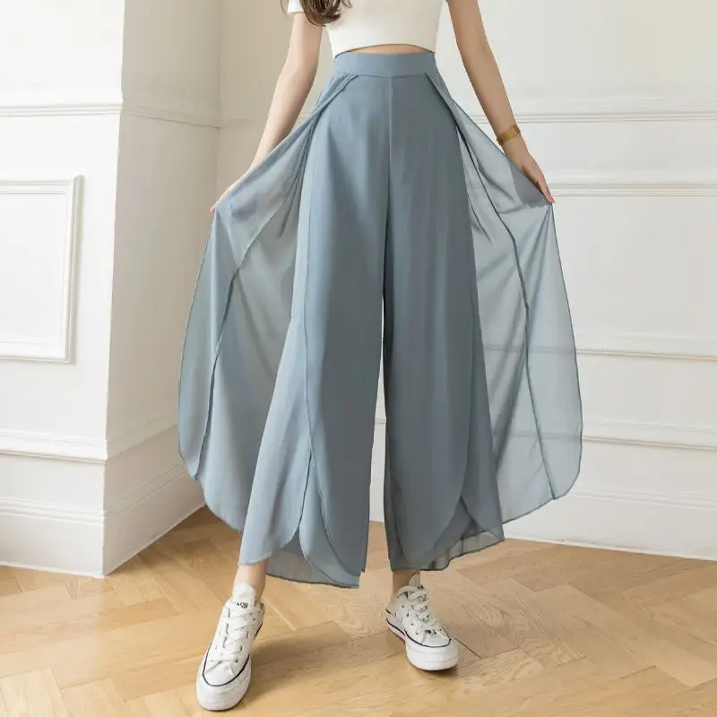 Chiffon Wide Leg Pants 2023 Summer Fashion Commuting Simple High Waist Drop Thin Skirt Pants Casual Loose Versatile Leg Pants