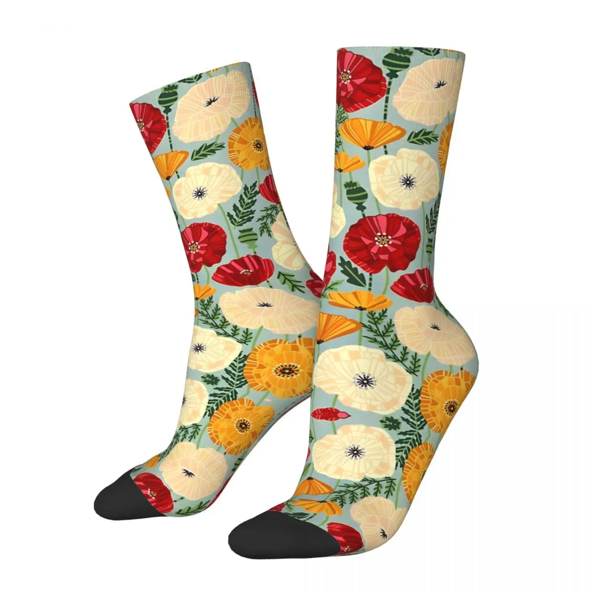 Poppies testurizzati calzini da uomo Vintage Harajuku Street Style novità Casual Crew Sock