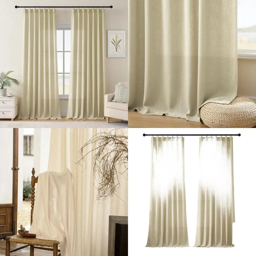 

Льняные темно-серые 96, плиссированные шторы с кольцами для гостиной и спальни, светофильтрующие шторы цвета хаки в фермерском стиле