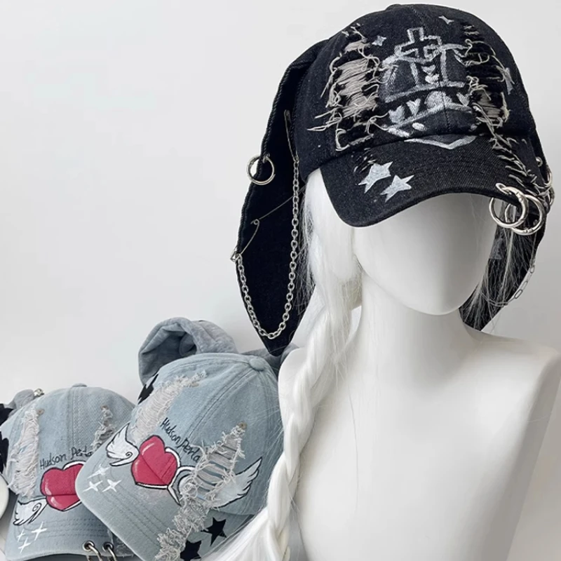 レア00’s Y2K flight cap Rabbit fur archive CORIRESHA Cute Bunny Hat with Ears Y2k Grunge Metal Iron Ring