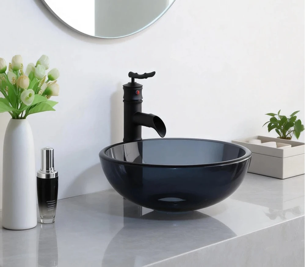Set With Matte Black Faucet Multiple Colour Glass Tempered Glass Basin Mixer Tap Combo Kit Torayvino Bathroom Round Basin Sink