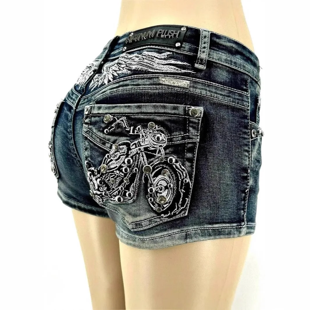 European And American Nail Diamond Embroidered Denim  Women's Y2k High Street Sexy Sweet And Spicy Fashion Hot Pants