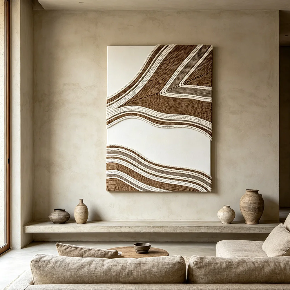 tt& Modern Minimalist Living Room Wavy Textured  Handweaving Wall Fiber Art for Wabi Sabi and Contemporary Luxury Spaces~*