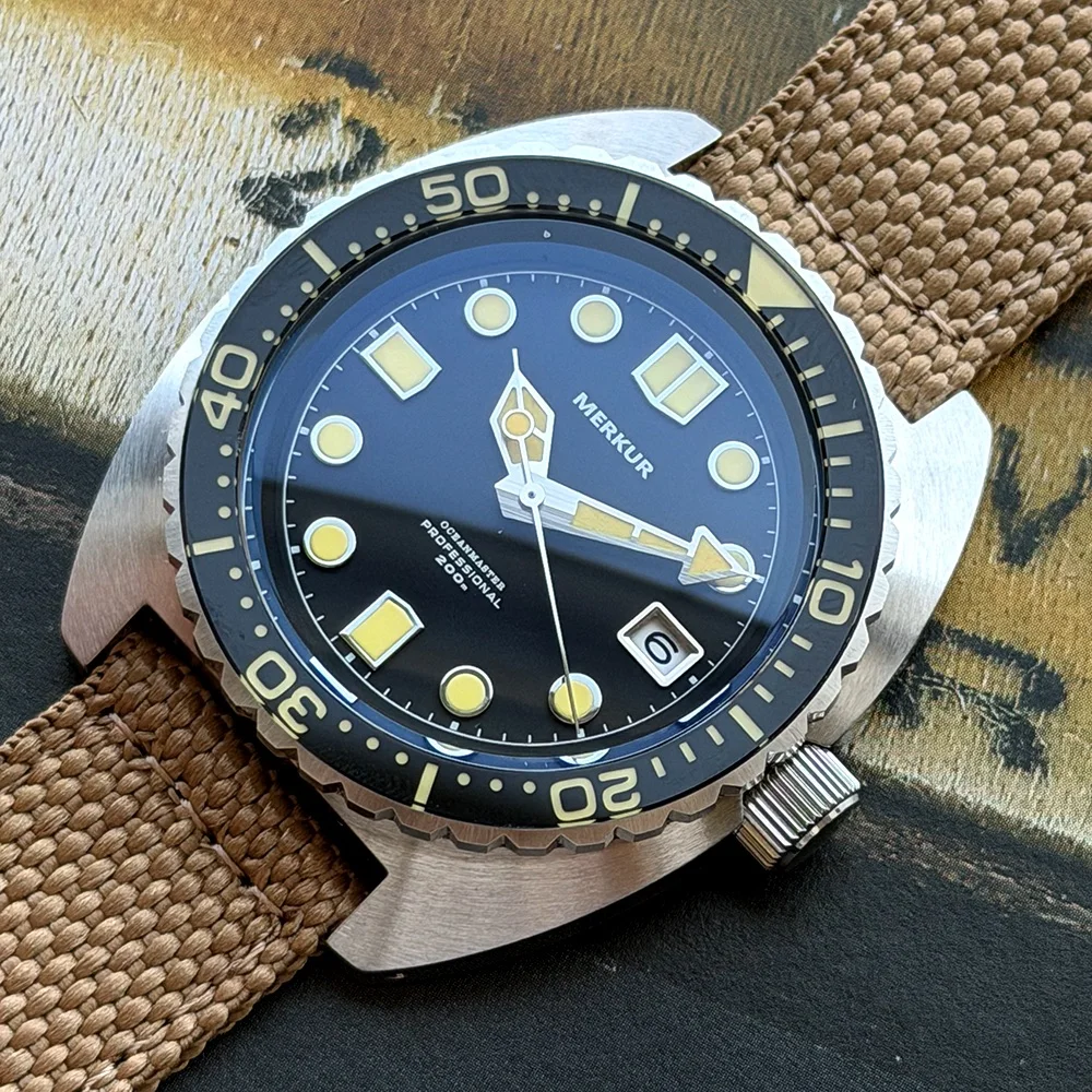 Merkur Skin Diver Watch Abalone Men's NH35 Automatic Watch 20atm Canvas Super Luminous Watch Relogio Masculino