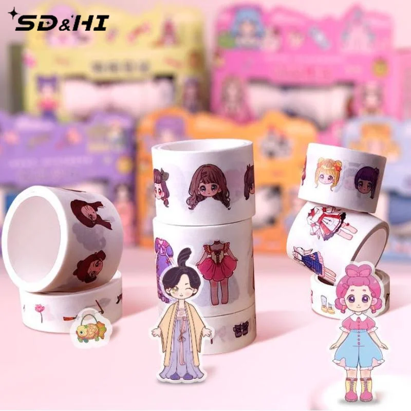 Cute Princess Dress Up Waterproof Sticker Girl Cartoon Washi Tape Set Cute Children's Handbook Character Decoration Sticker
