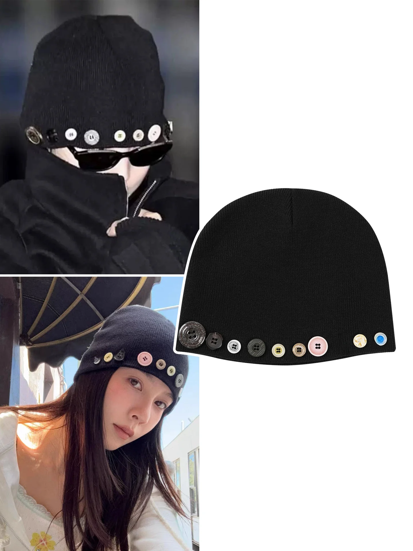 black-knitted-hat-with-button-decoration-warm-all-match-autumn-winter-women's-cap-snug-fit-fashionable-essential-accessory