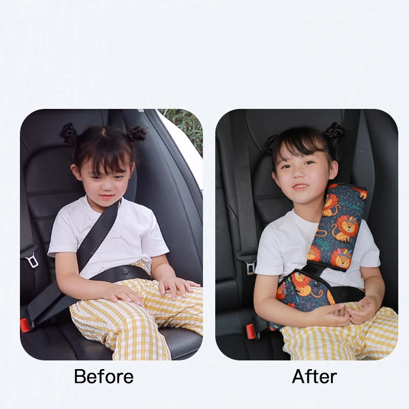 Car Seat Belt Adjustment Cartoon Seat Belt Pad Cover Anti-Neck Safety Shoulder Positioner Shoulder Pad Kit for Kids