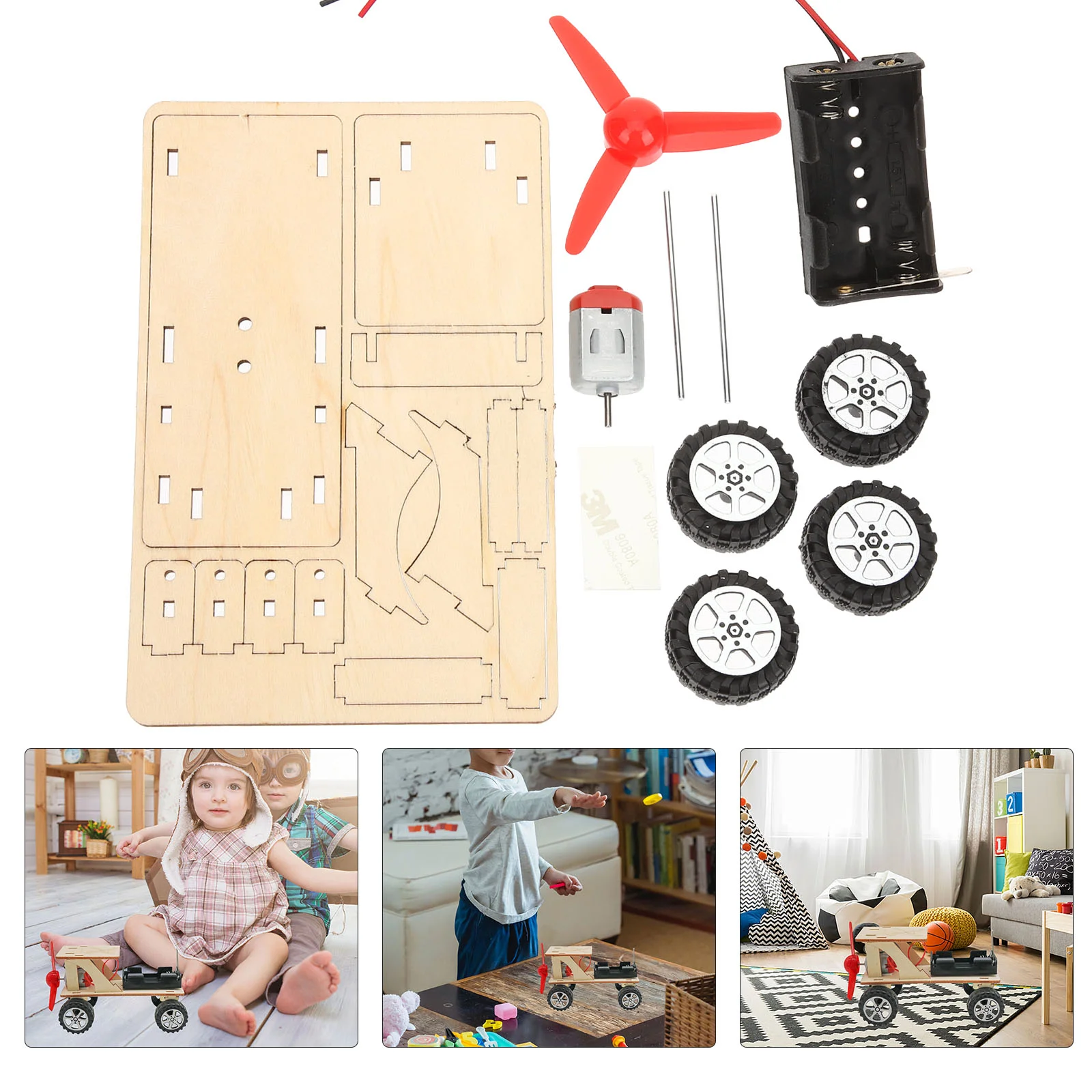 Car Assembly Materials Kids Plaything Learning Toy Wind-powered Toys Science Experiment Wooden Funny Educational Building Kit