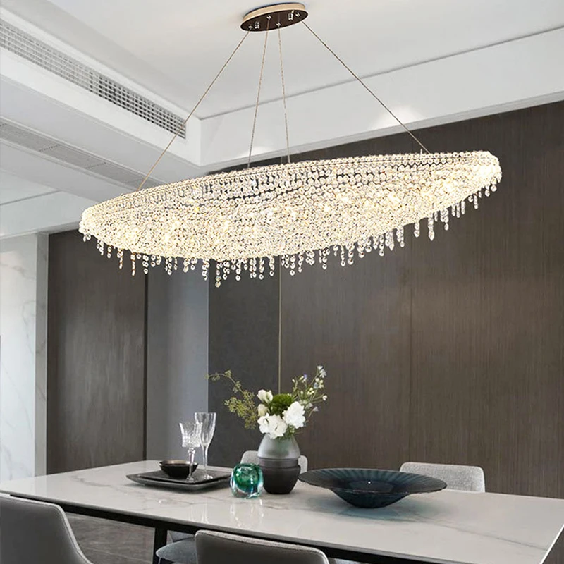 Postmodern Designer Oval Crystal Ceiling Chandeliers Chrome Home Decor Pendant Lighting Fixture Hanging Lamps for Ceiling LED image 5
