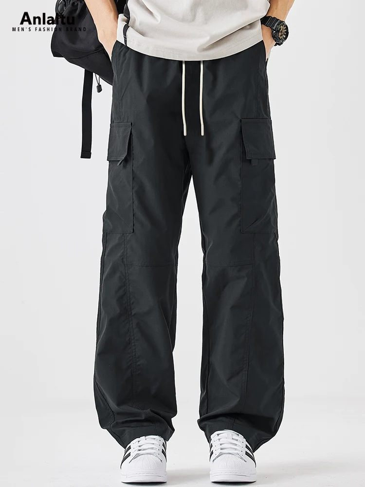 

Bla Ice Silk Loose Fit Thin Men's Work Trousers Summer Autumn Faionable Casual Long Pants Versatile Straight Leg Sle