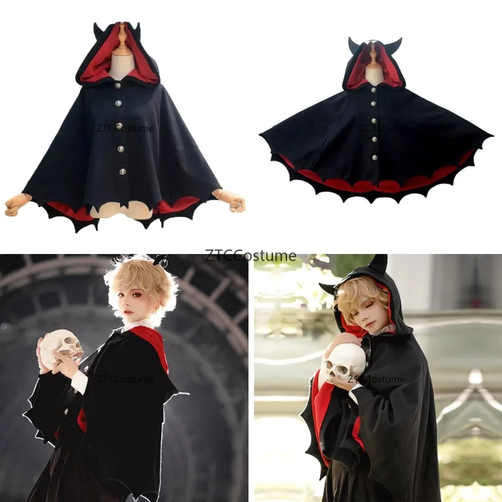 Gothic Fledermausflügel Fleece Poncho Hoodie Umhang Winter Warm Halloween Cosplay Kostüm für Frauen Mädchen Lolita Punk