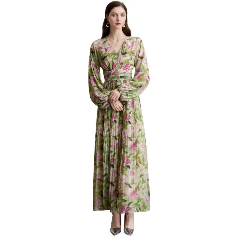 تنورة طويلة من Ele V-Ne مطبوعة بالورود Dr للتخسيس بخصر عالٍ، تنورة طويلة من نسيج البوليستر على الشارع Sve Maxi Dr للنساء