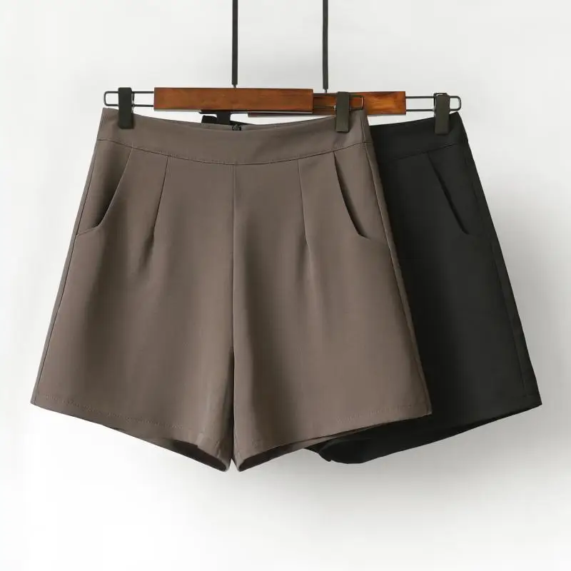 

Женские летние брюки-кюлоты с высокой талией, широкими штанинами, из полиэстера, повседневные, для офиса, с карманами