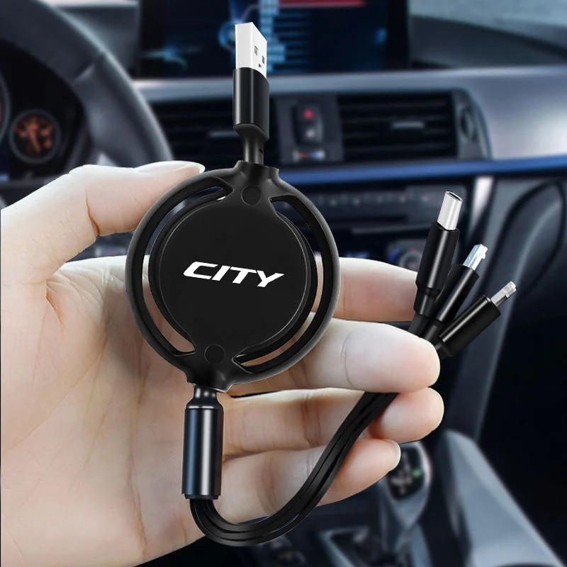 Car 3 In 1 Retractable Micro Data Wire USB Type C 100w Fast Charging for Honda CITY Logo 2018 2019 2020 2022 car accessoires 