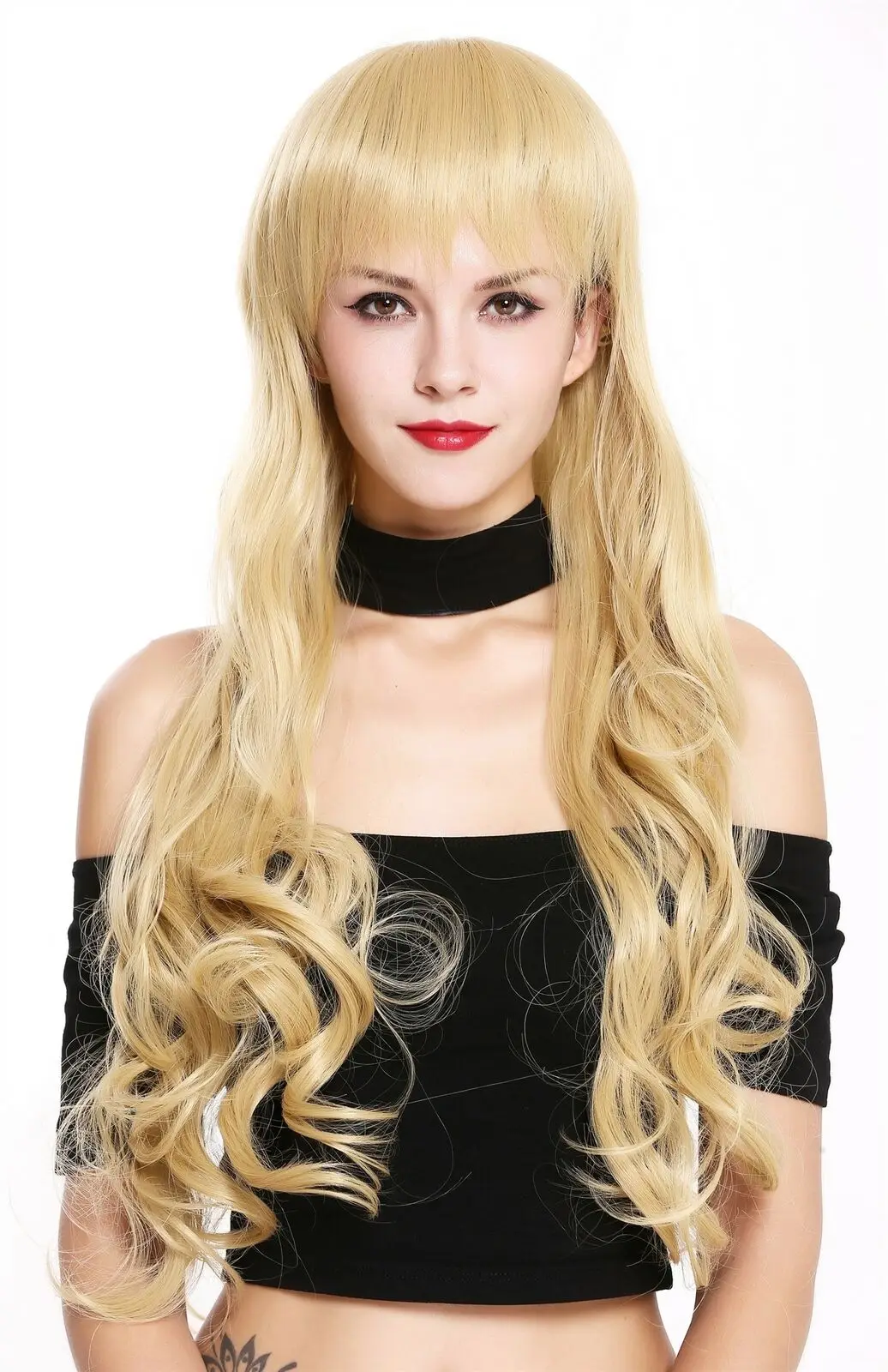 

Ladies' Very Long Curly Fringy Fringe Gold-Blonde Wig Synthetic