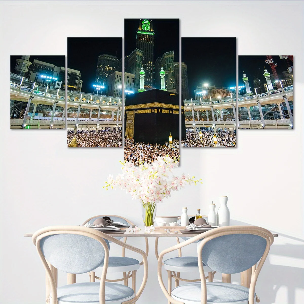5Pcs Kaaba Mecca Canvas Wall Art, Islamic Pilgrimage Site Prints, Home and Office Decor, Mosque Posters Wall Decor No Frame