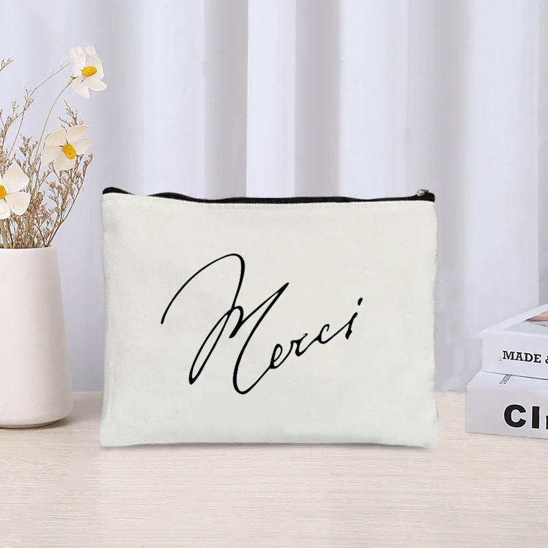 Merci Gift Travel Cosmetic Organizer For Women Luxury Canvas Make up Bag Perfume Lipstick Kit Storage Toiletry Pouch Bag Purse