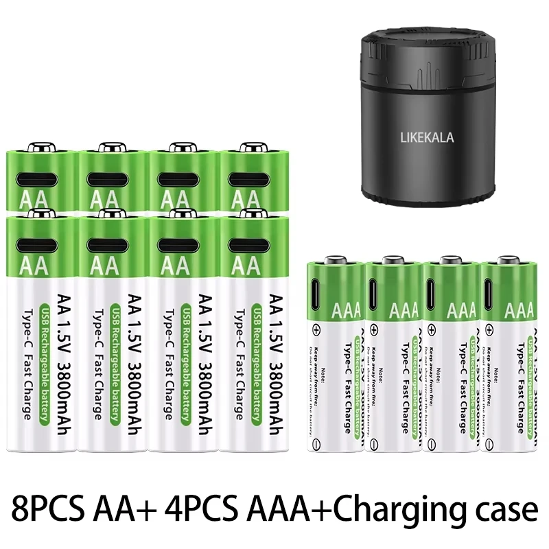 2026 Hot Li-ion AAA and AA Rechargeable Batteries USB Lithium-ion 3800mAh 1/5V AA +3000mAh 1/5V AAA Battery with Charging Case