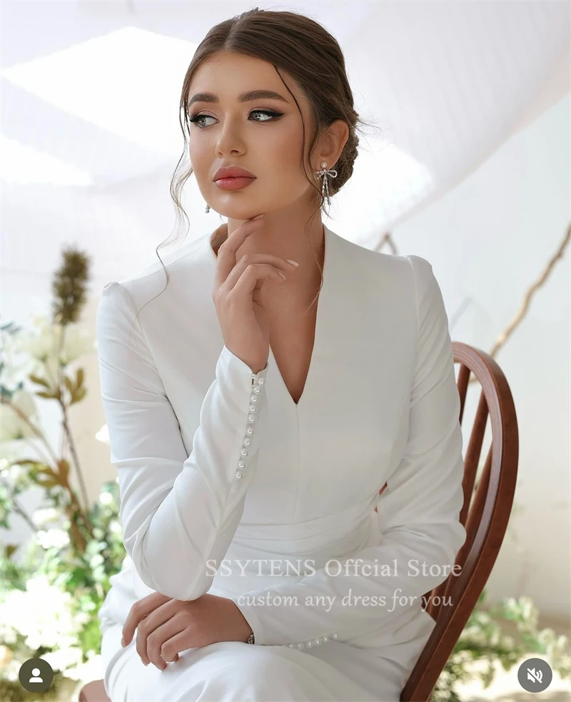 SSYTENS-vestido de noche musulmán de manga larga hasta el suelo, vestido de novia desmontable, tren personalizado, vestidos de fiesta de graduación de boda árabe saudita